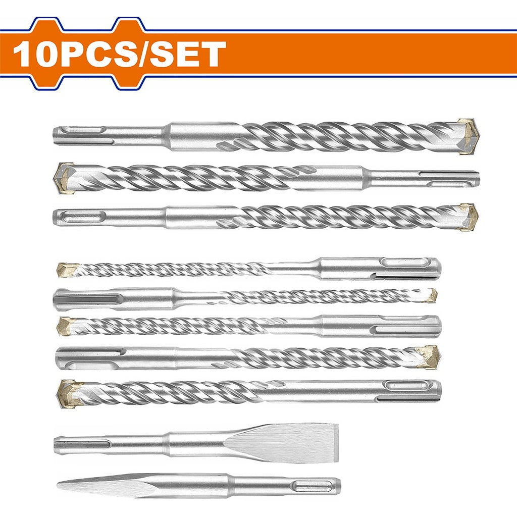 Wadfow by Winland 10PCS/Set SDS-PLUS Hammer Drill Bits and Chisels Set WHD7B10 WAD-HT