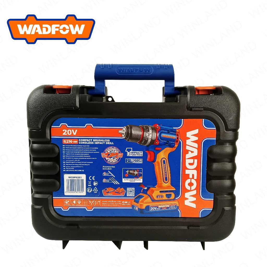 Wadfow P20S/20V Lithium-Ion Compact Brushless Cordless Impact Drill 62Nm WCDP6281 WAD-CT