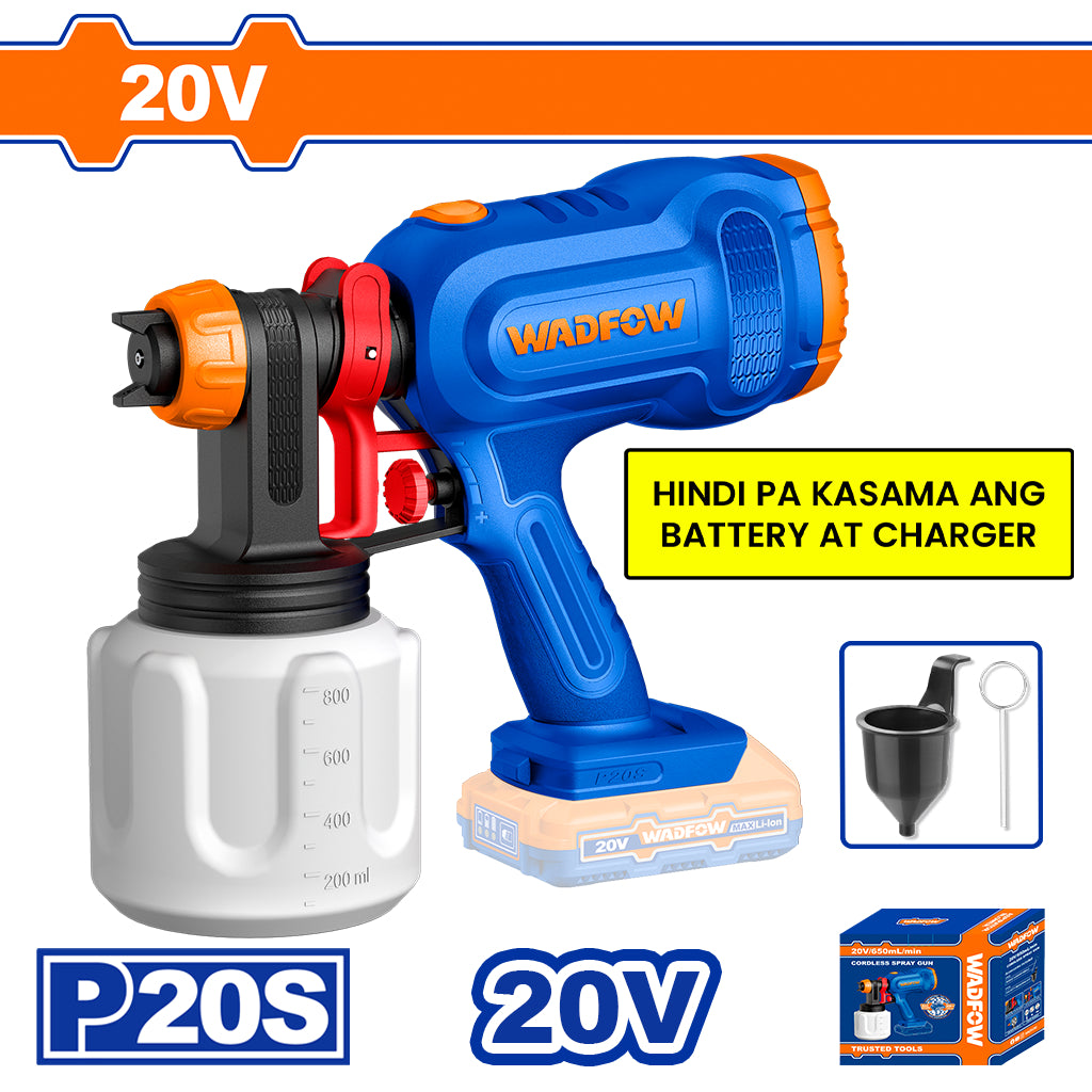 Wadfow WSU30662 P20S/20V Lithium-Ion Cordless Spray Paint Gun