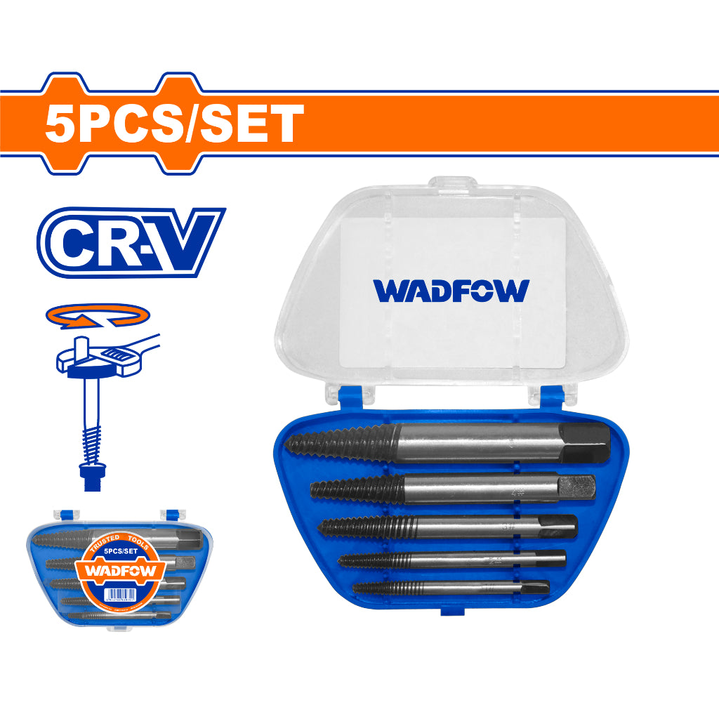 Wadfow WCQ13B01 5pcs Screw Extractor Set CR-V Broken Bolt Remover Easy Out Tool (WHT)