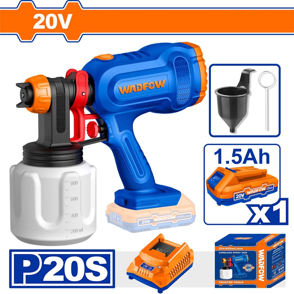 Wadfow WSU30662 P20S/20V Lithium-Ion Cordless Spray Paint Gun