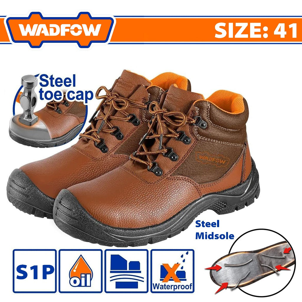 Wadfow Safety Boots, S1P Class, Leather Use for Work Protection Steel Toe & Midsole