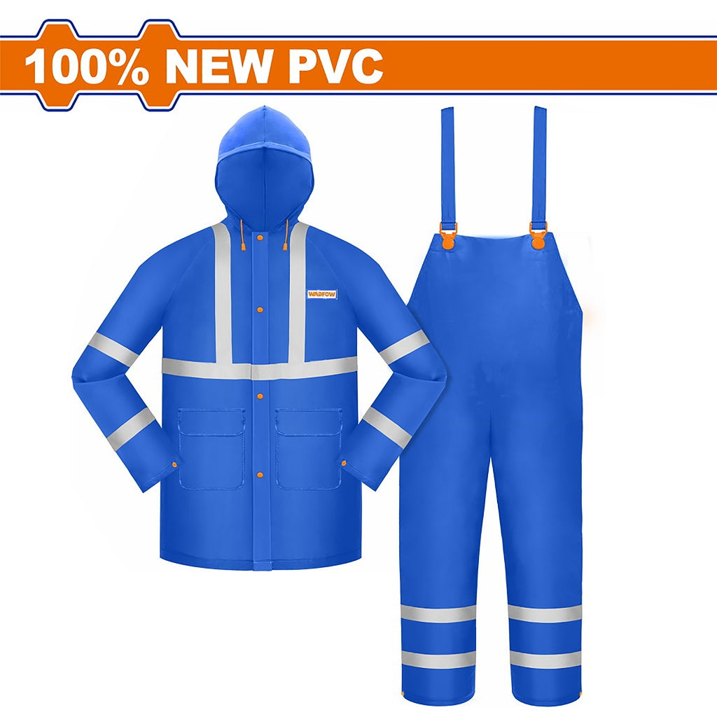 Wadfow 100% NEW PVC Waterproof Rain Coat Suit Set w/Reflective Strip & Breathable Design