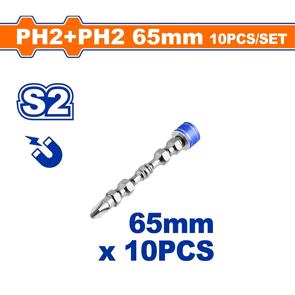 Wadfow 10pieces/Set PH2+PH2 65mm Strong Magnetic Screwdriver Bits WSV3B01 WAD-HT