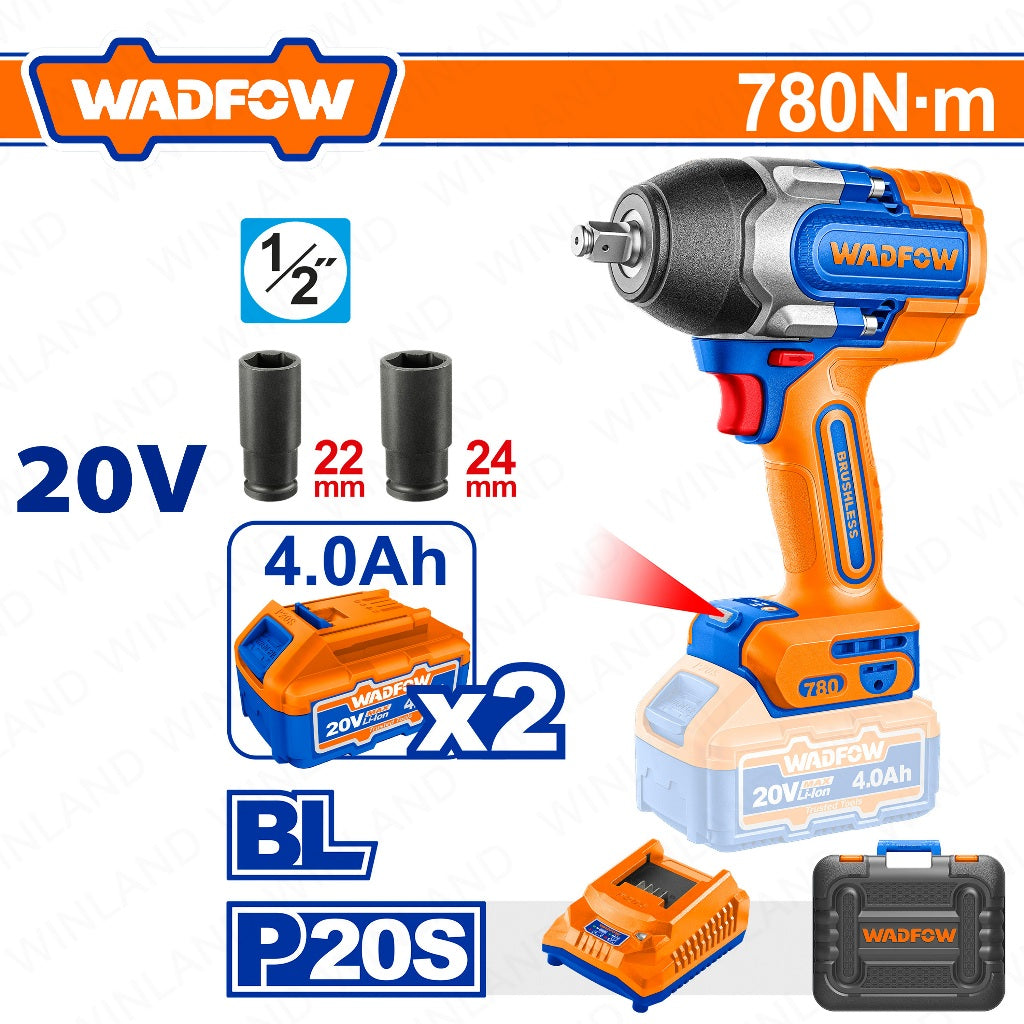 Wadfow by Winland P20S/20V Brushless Motor Lithium-Ion Cordless Impact Wrench 780NM WCD1B78 WAD-CT