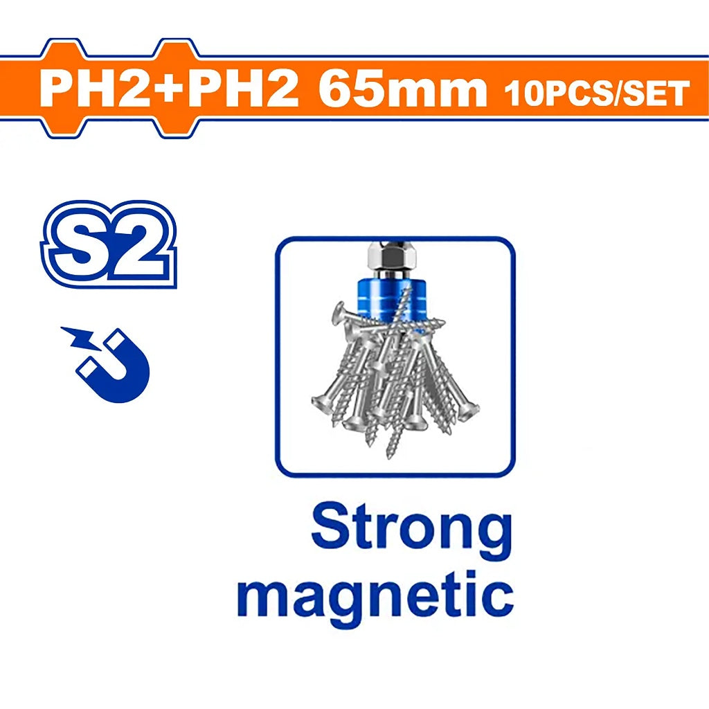 Wadfow 10pieces/Set PH2+PH2 65mm Strong Magnetic Screwdriver Bits WSV3B01 WAD-HT