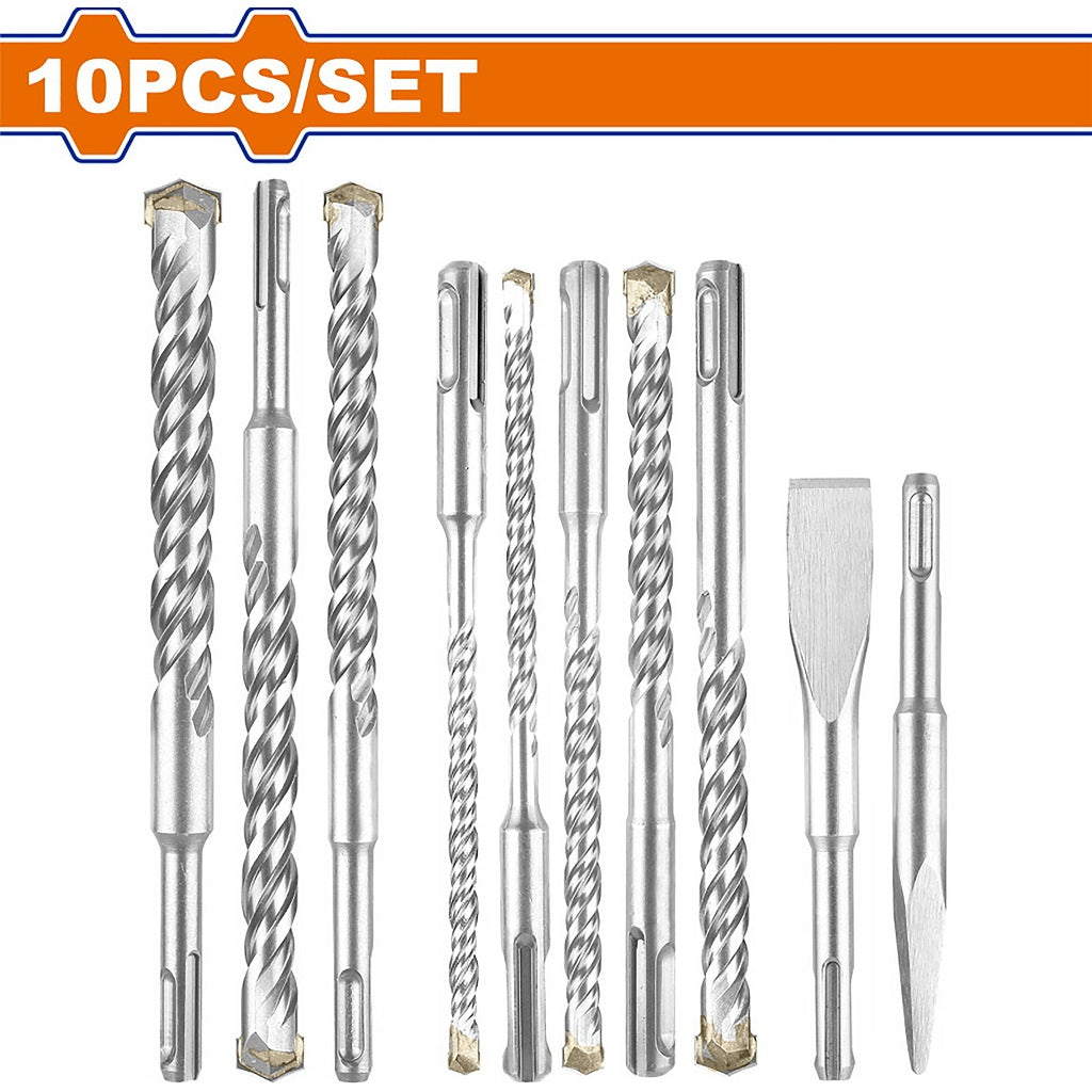 Wadfow by Winland 10PCS/Set SDS-PLUS Hammer Drill Bits and Chisels Set WHD7B10 WAD-HT