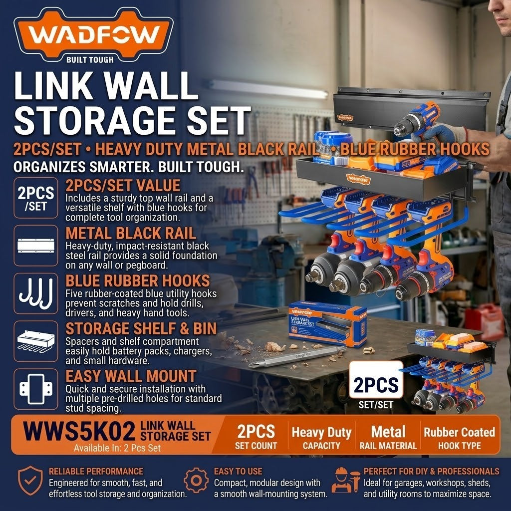 Wadfow Link Wall Storage Set with Metal Black Rail Material (WHT)