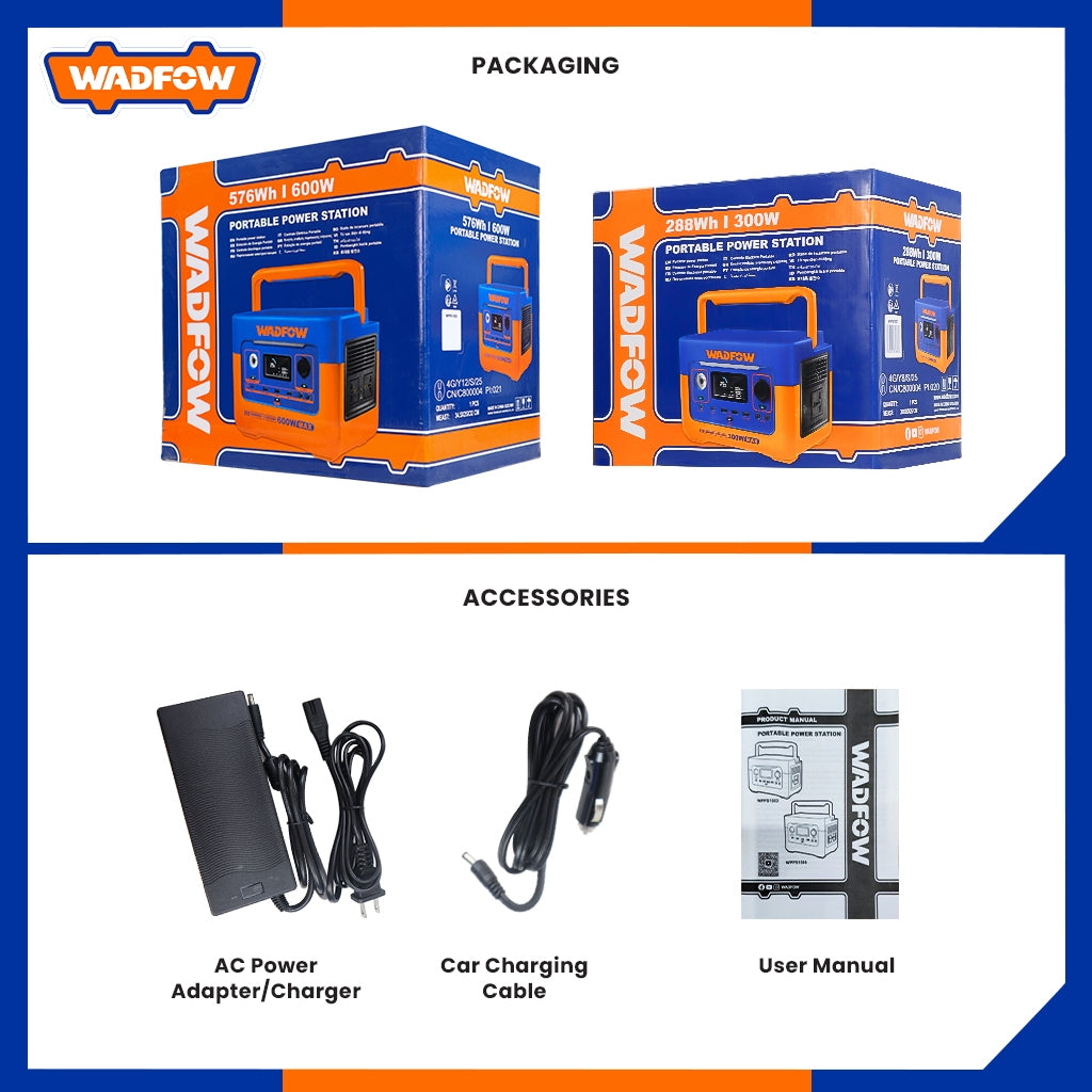Wadfow Portable Power Station with Smart LCD Screen (WHT)