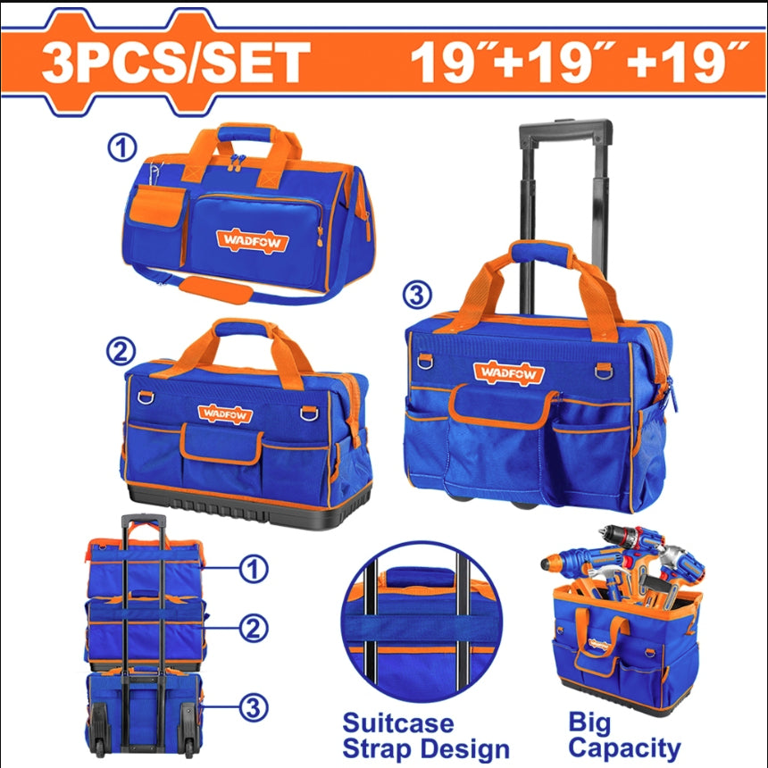 Wadfow 3 Pcs Tool Bag Set with 600D Heavy-Duty Polyester Material WTGR103 (WHT)