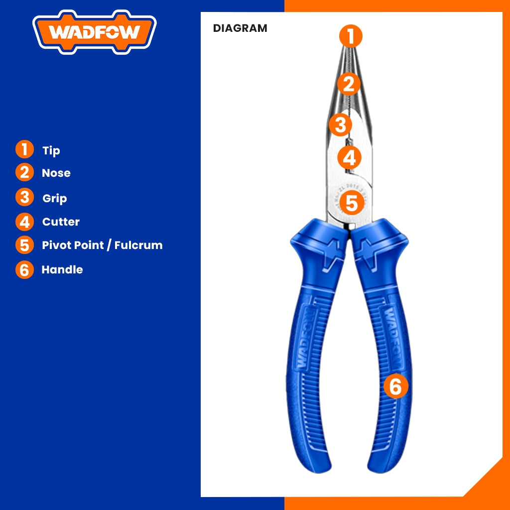 Wadfow 6" | 8" Polish and Anti-Rust Plier Oil Long Nose Pliers Plastic Handle ING-HT