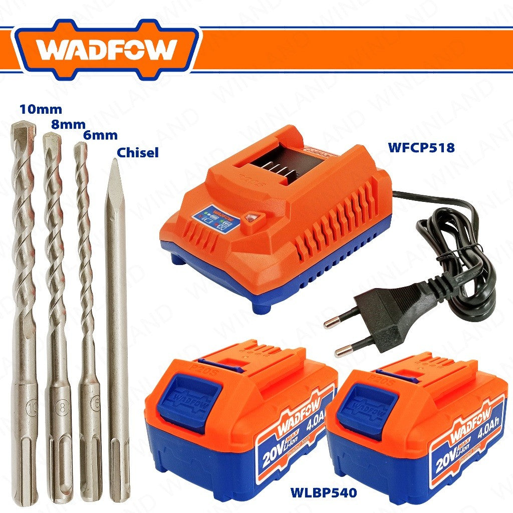 Wadfow P20S/20V Brushless Motor Lithium-Ion Cordless Rotary Hammer 2.0J WLM15225 (WCT)
