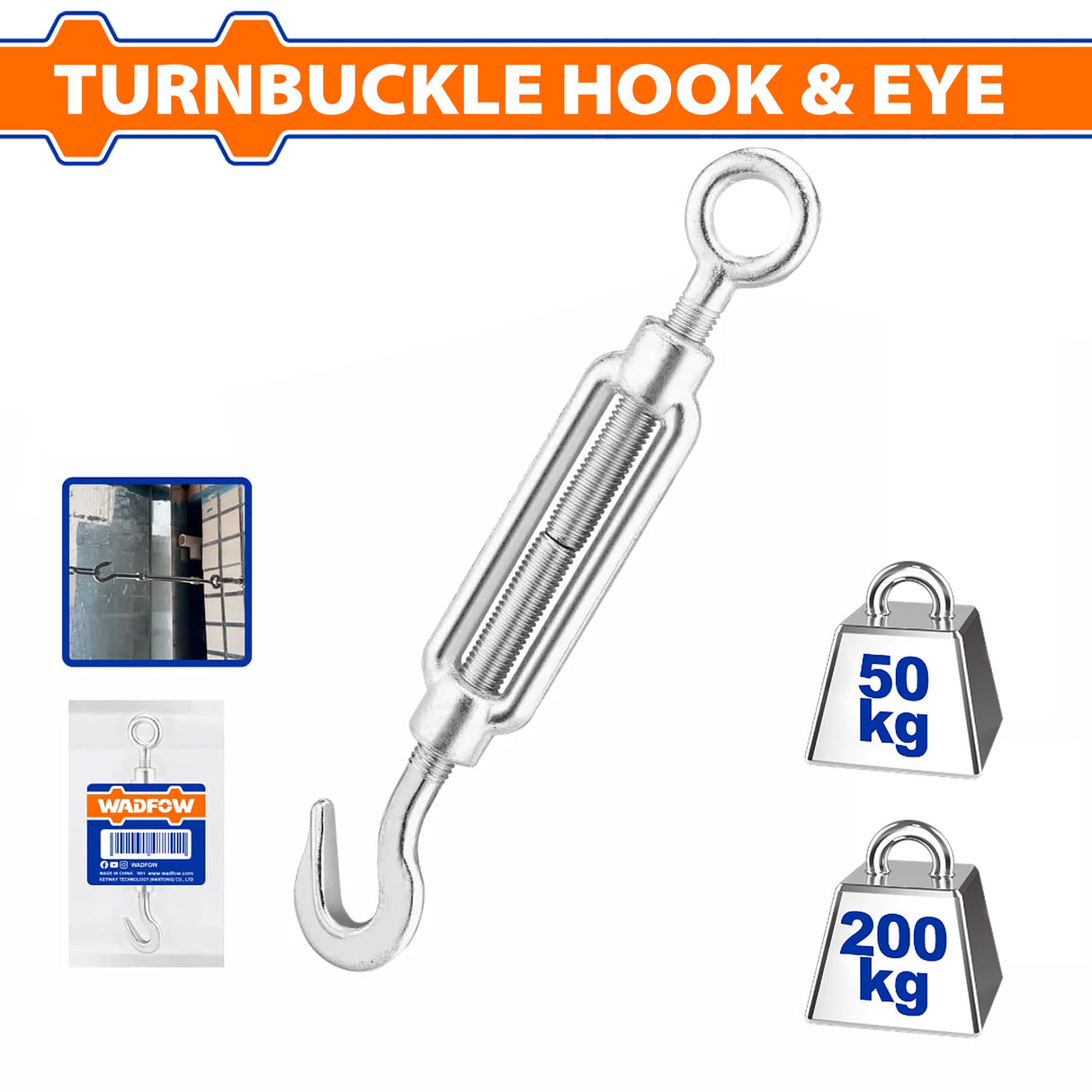 Wadfow 6mm(1/4") | 12mm(1/2") Turnbuckle Hook and Eye Cable Tensioner Hook