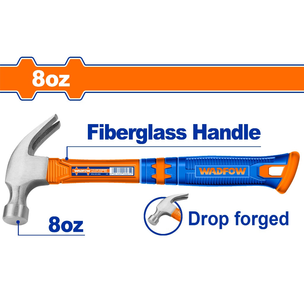 Wadfow Drop-Forged Carbon Steel Hammerhead Claw Hammer With Fiberglass Handle WAD-HT