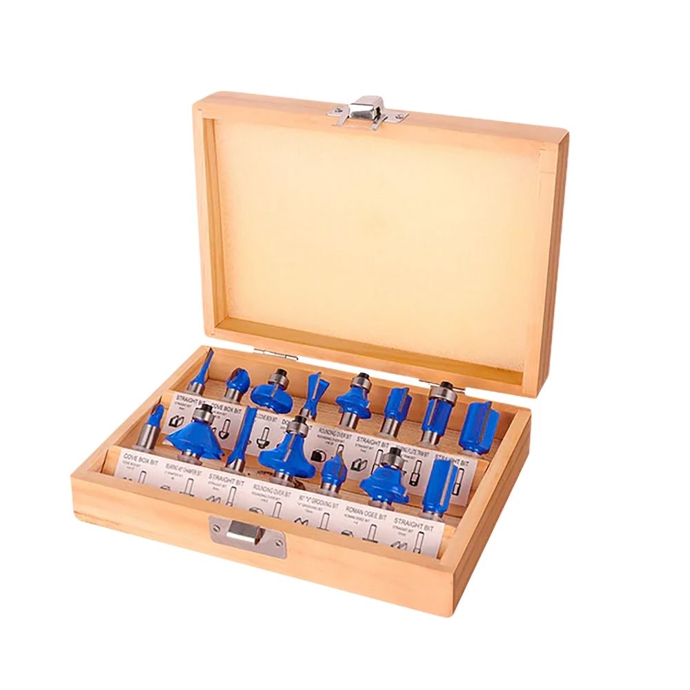 Wadfow 1/2in & 1/4in 15PCS/Set Router Bits Shank for Wood Working Cutting Tools (WHT)