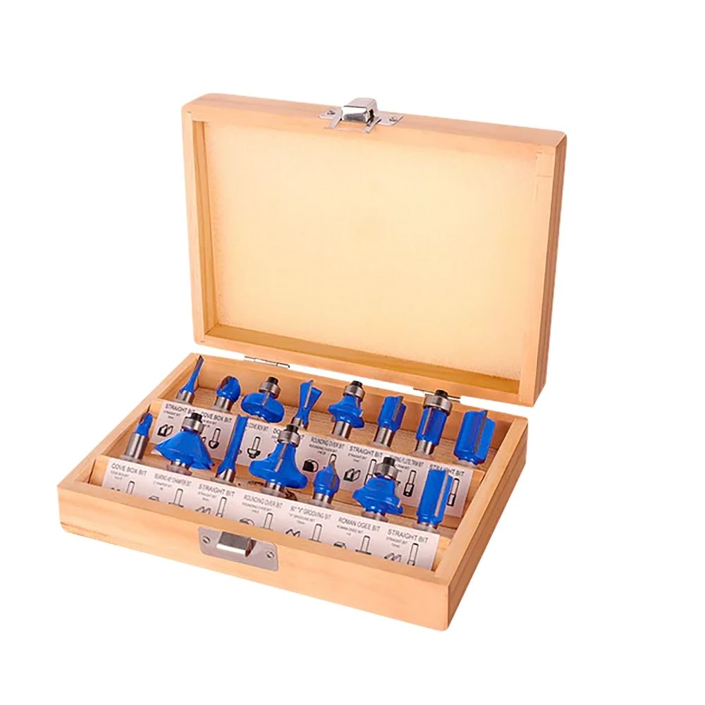 Wadfow 1/2in & 1/4in 15PCS/Set Router Bits Shank for Wood Working Cutting Tools (WHT)