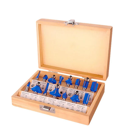 Wadfow 1/2in & 1/4in 15PCS/Set Router Bits Shank for Wood Working Cutting Tools (WHT)