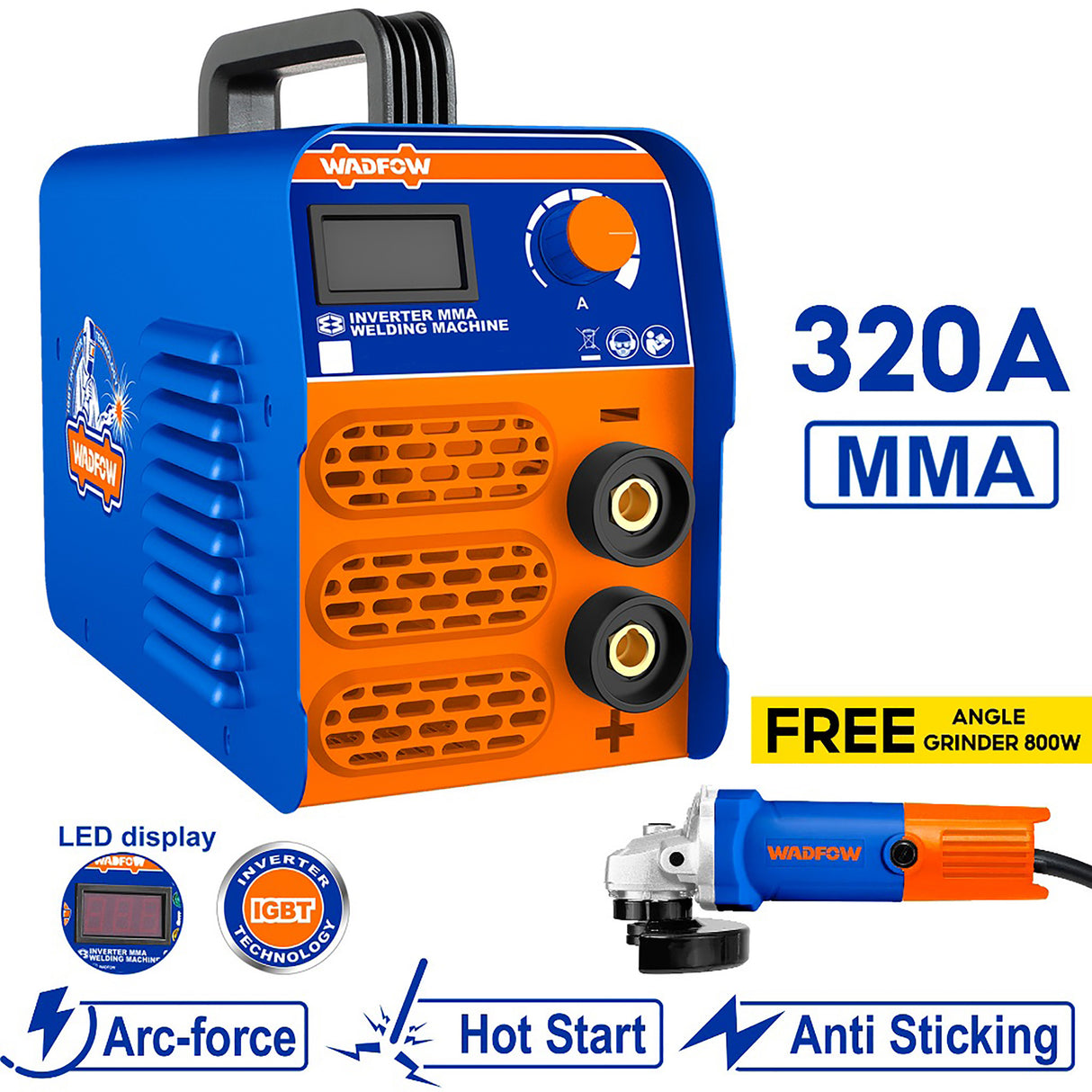 Wadfow 320A / 350A MMA Welding Machine Inverter Portable IGBT with Free Angle Grinder