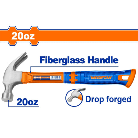 Wadfow Drop-Forged Carbon Steel Hammerhead Claw Hammer With Fiberglass Handle WAD-HT