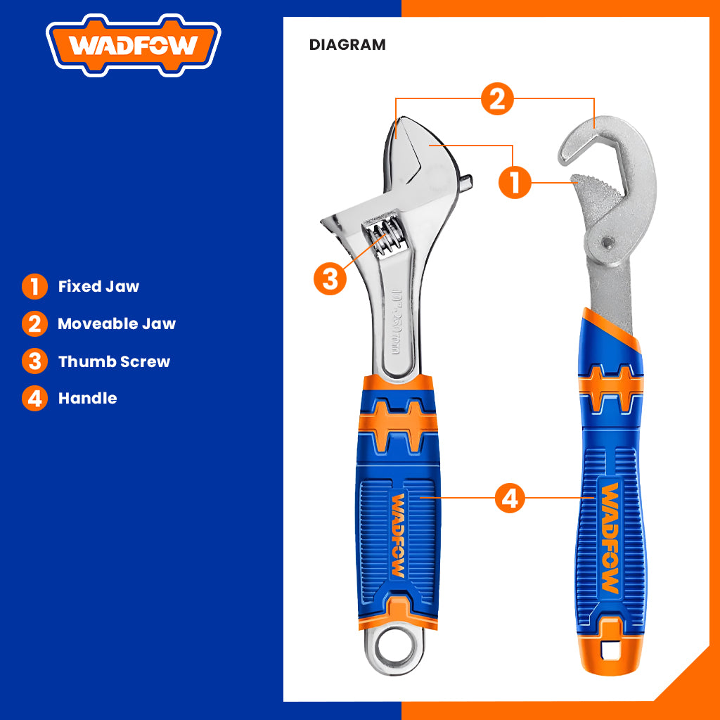 Set of 5 Adjustable Wrenches and Double-Mouth Spanner WAW275K