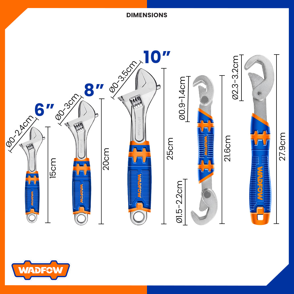 Set of 5 Adjustable Wrenches and Double-Mouth Spanner WAW275K