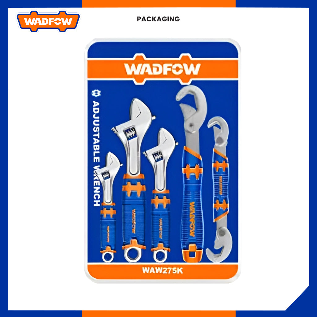 Set of 5 Adjustable Wrenches and Double-Mouth Spanner WAW275K