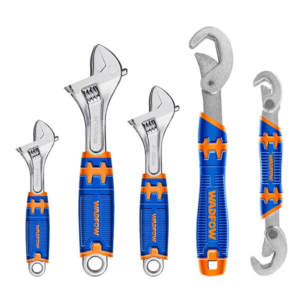 Set of 5 Adjustable Wrenches and Double-Mouth Spanner WAW275K