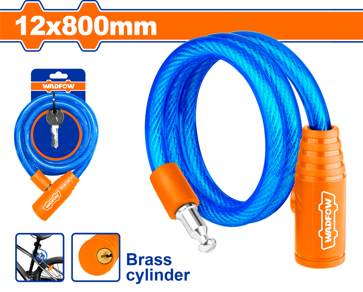 Wadfow 12mm x 800mm | 12mm x 1200mm | 15mm x 1200mm Bicycle Lock / Safety Lock with 2 pcs iron keys