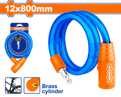 Wadfow 12mm x 800mm | 12mm x 1200mm | 15mm x 1200mm Bicycle Lock / Safety Lock with 2 pcs iron keys
