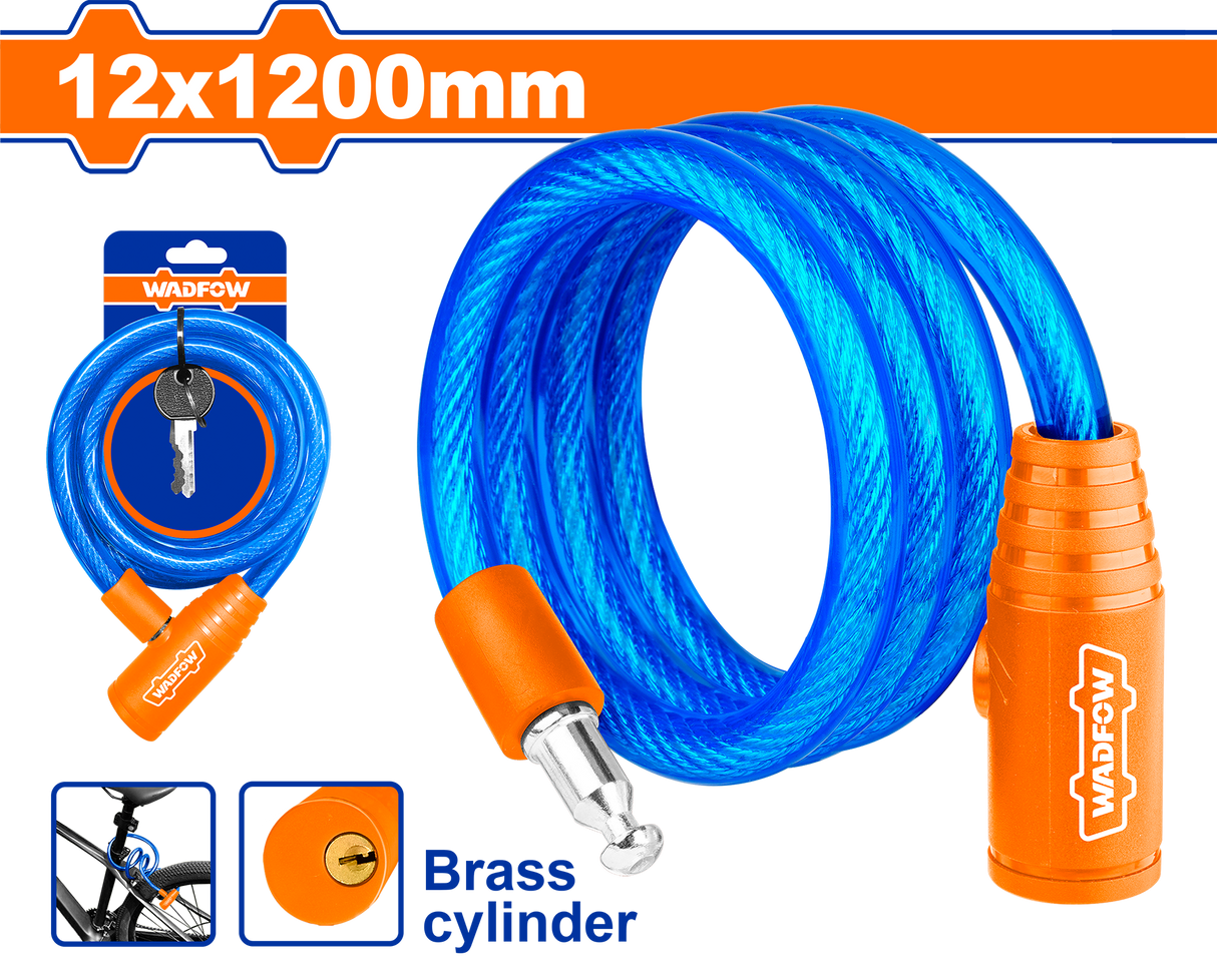 Wadfow 12mm x 800mm | 12mm x 1200mm | 15mm x 1200mm Bicycle Lock / Safety Lock with 2 pcs iron keys