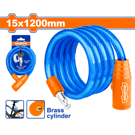 Wadfow 12mm x 800mm | 12mm x 1200mm | 15mm x 1200mm Bicycle Lock / Safety Lock with 2 pcs iron keys