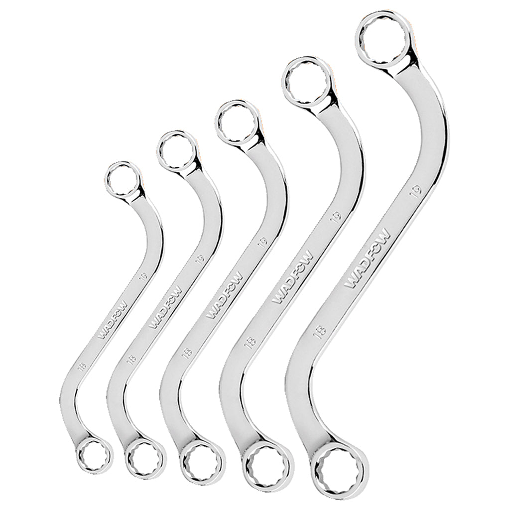 Set of 5 S-shaped double-head Ring Wrench 8-22mm 45# carbon steel, polished WFR4405