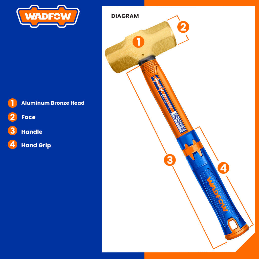 Wadfow Non-Sparking Sledge Hammer w/ Fiberglass Handle 2LB/900g-8LB/3600g