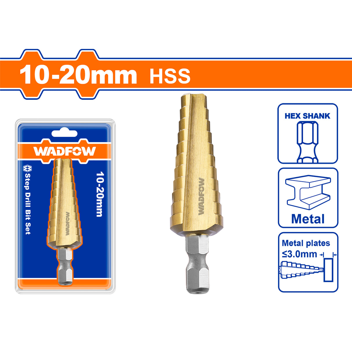 Wadfow Step Drill Cone Bits High Speed Steel 4-12mm / 4-20mm / 4-32mm / 6-35mm (WHT)