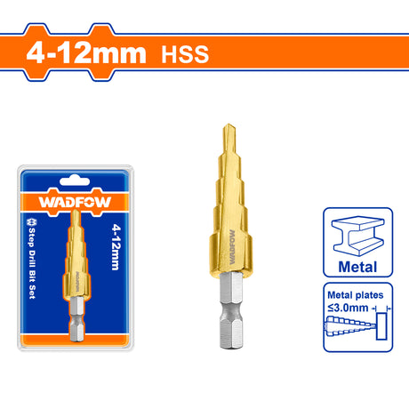 Wadfow Step Drill Cone Bits High Speed Steel 4-12mm / 4-20mm / 4-32mm / 6-35mm (WHT)