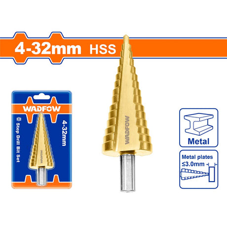 Wadfow Step Drill Cone Bits High Speed Steel 4-12mm / 4-20mm / 4-32mm / 6-35mm (WHT)