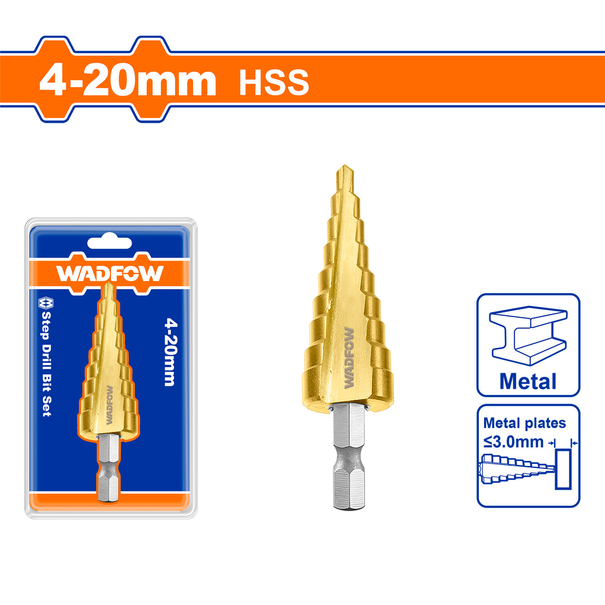 Wadfow Step Drill Cone Bits High Speed Steel 4-12mm / 4-20mm / 4-32mm / 6-35mm (WHT)