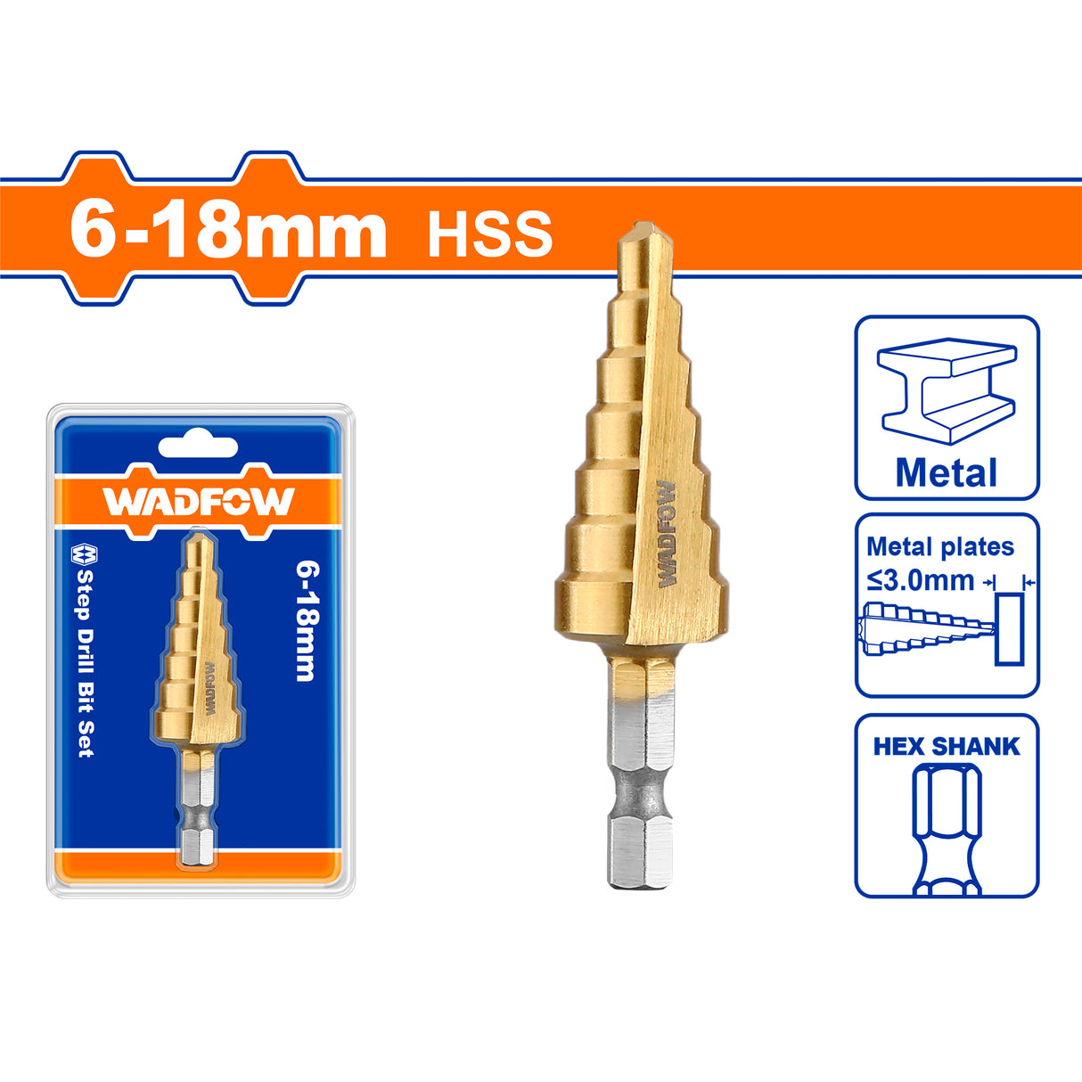 Wadfow Step Drill Cone Bits High Speed Steel 4-12mm / 4-20mm / 4-32mm / 6-35mm (WHT)
