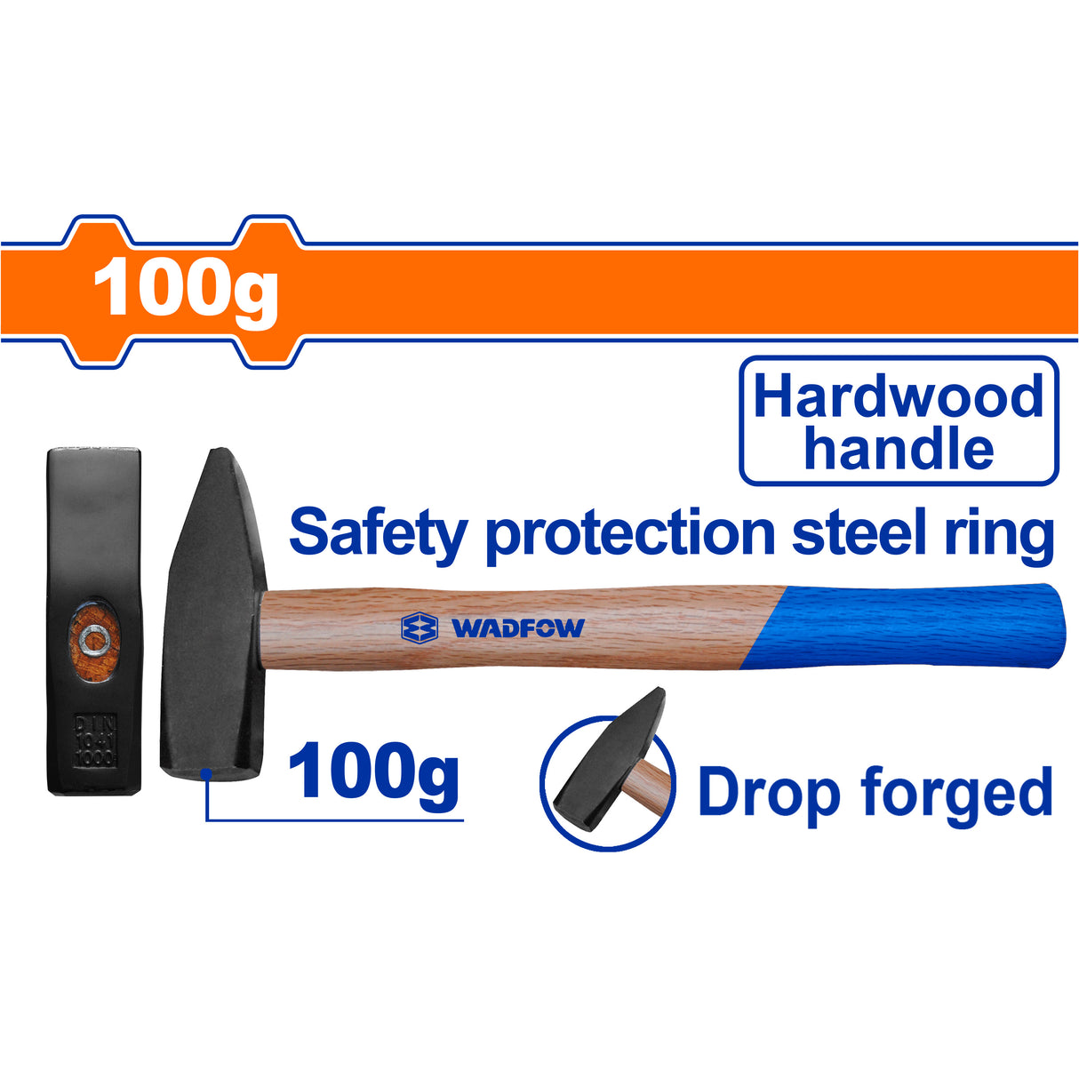 Wadfow Drop-Forged Carbon Steel Hammerhead Machinist Hammer With Hardwood Handle (WHT)