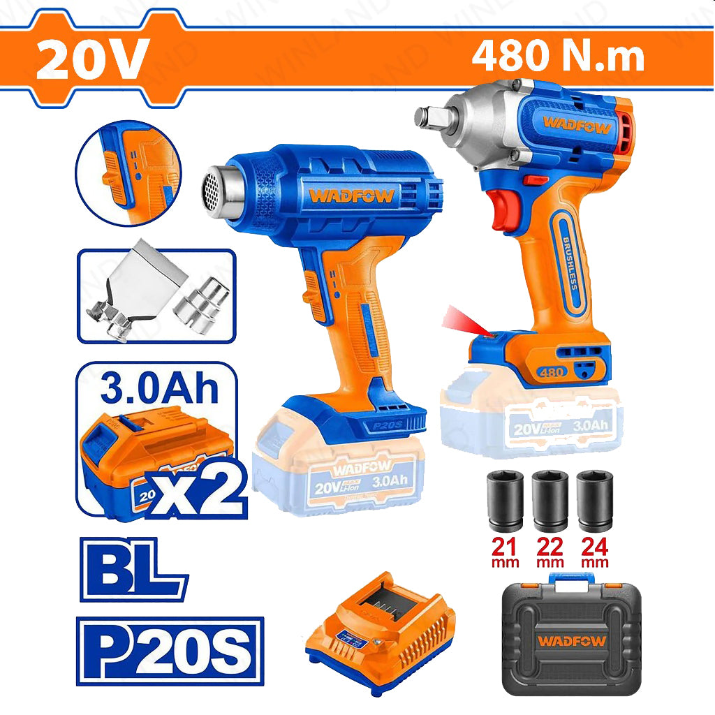 P20S/20V 2PCS Combo Kit w/ Lithium-Ion Cordless Impact Wrench & Heat Gun WOS241091