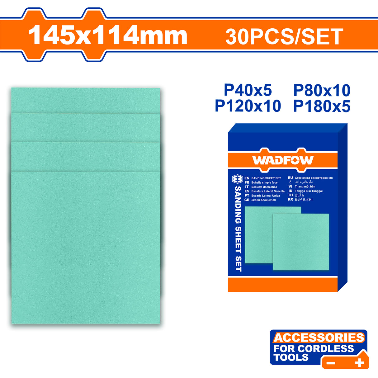 Wadfow 30PCS/Set Sanding Sheet for Orbital Sander & Palm Sander(Green) for Cordless Tools WAD-HT