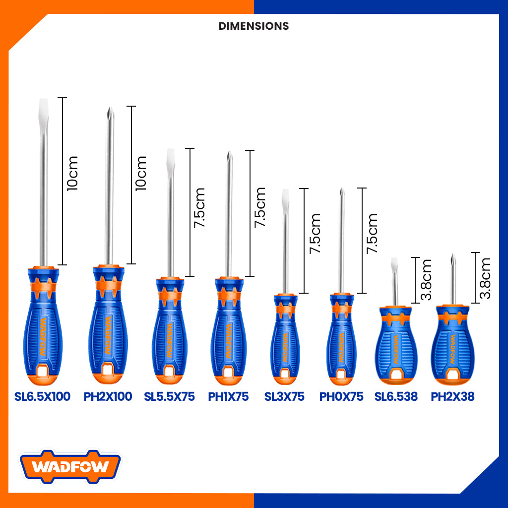 Screwdriver Set Cr-V Round Shank 8 Pieces WSS1408