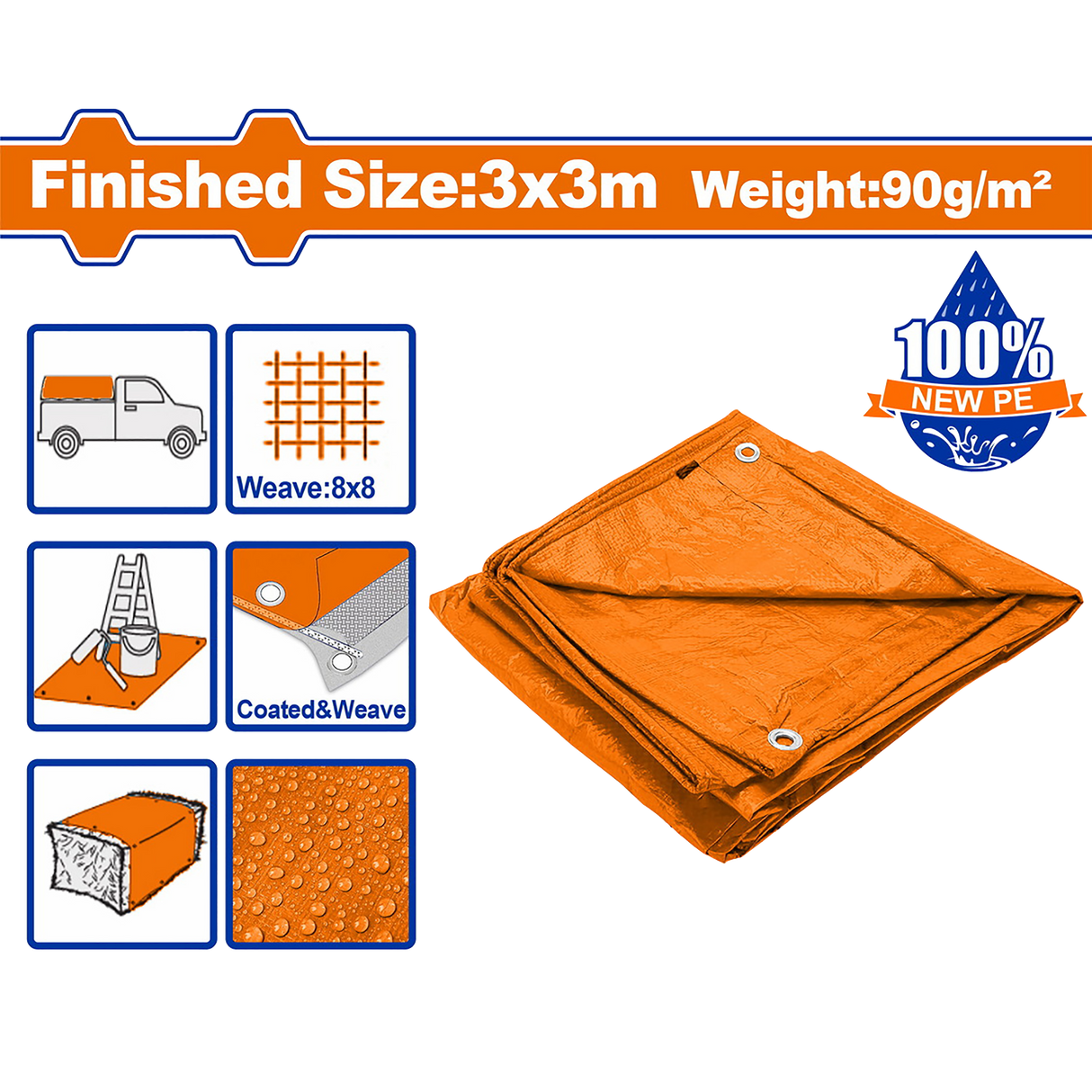 Wadfow Waterproof 100% New PE Material Polyethylene Tarpaulin Trapal