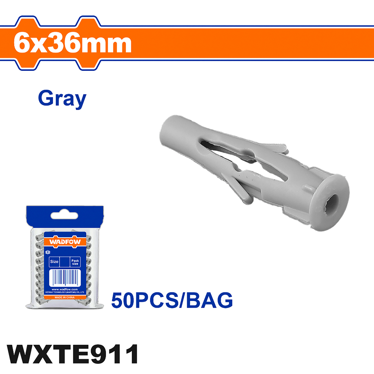 Wadfow Universal Plastic Anchor Tox PE ﻿Material Gray (WHT)