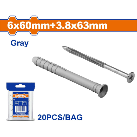 Wadfow 10PCS-30PCS/Set PE, Steel Hammer Frame Fixing Anchor with Screw (WHT)