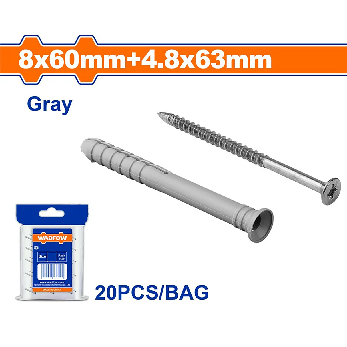 Wadfow 10PCS-30PCS/Set PE, Steel Hammer Frame Fixing Anchor with Screw (WHT)