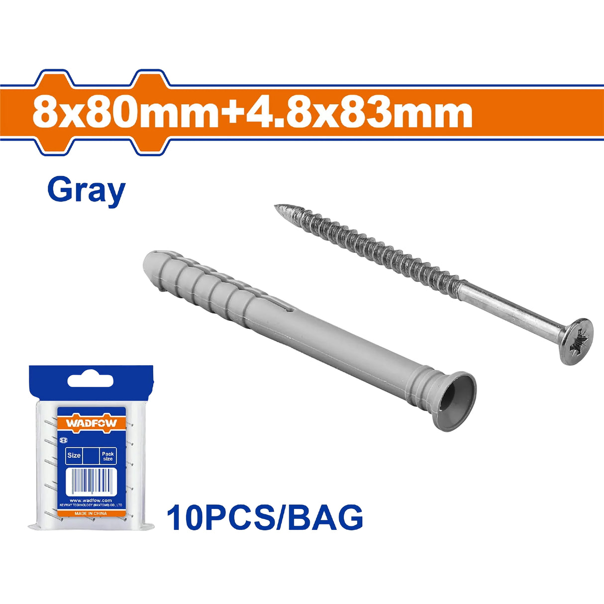 Wadfow 10PCS-30PCS/Set PE, Steel Hammer Frame Fixing Anchor with Screw (WHT)
