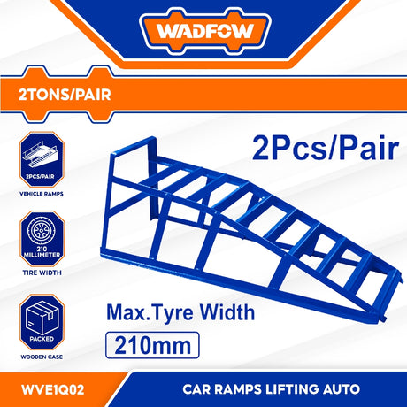WADFOW 2 Ton Car Ramps Pair | Max Tyre Width 210mm | Heavy-Duty Vehicle Lifting Accessory