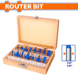 Wadfow 1/2in & 1/4in 15PCS/Set Router Bits Shank for Wood Working Cutting Tools