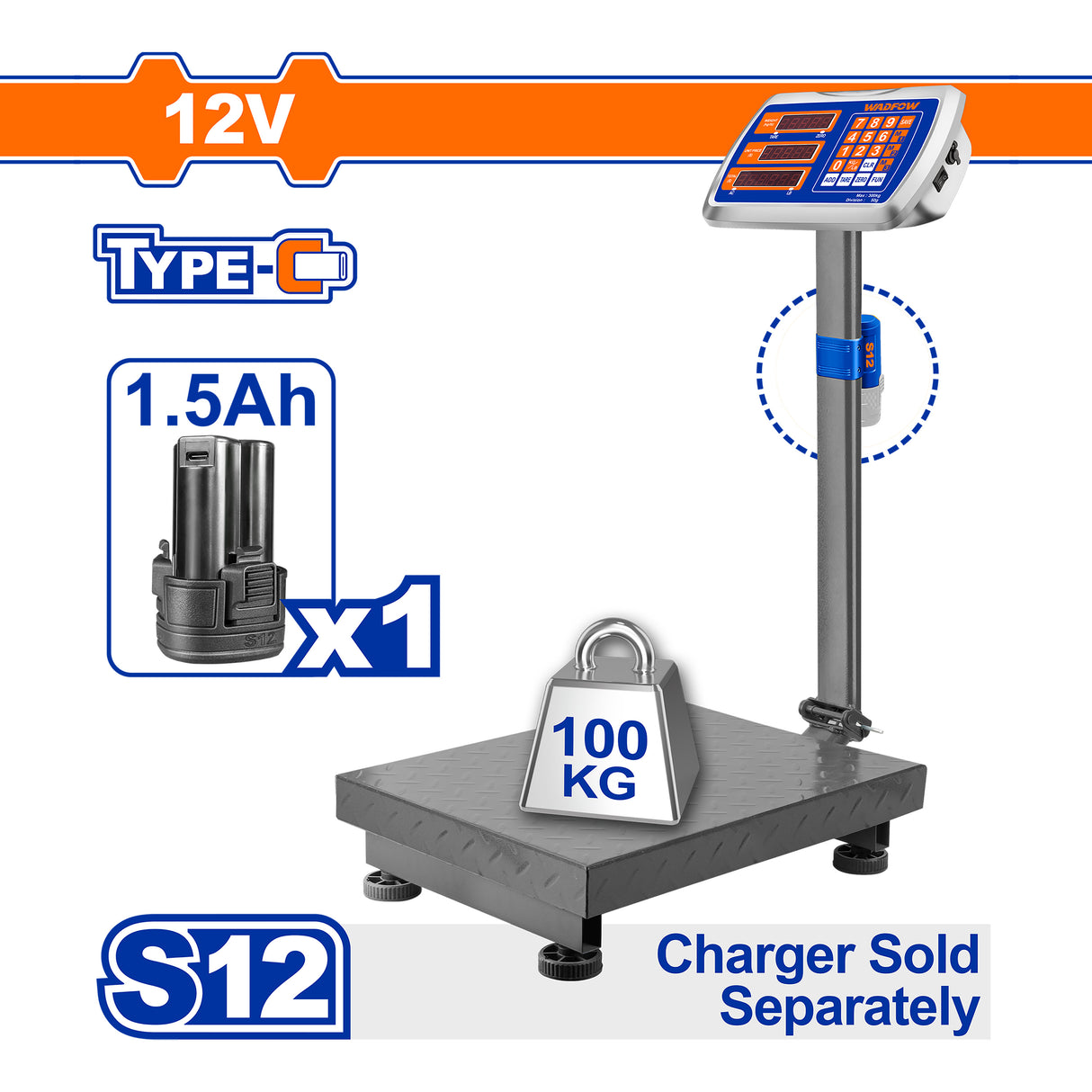 WEC1302 100kg Lithium-Ion Weighing Scale 12V With 20g graduation